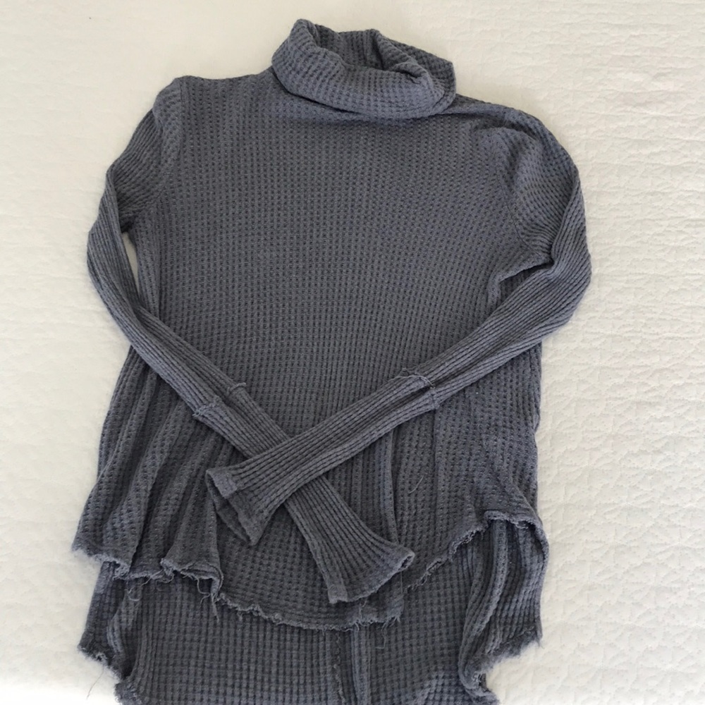 Waffle long sleeve turtleneck sweater